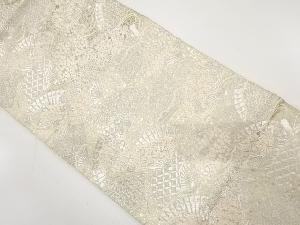 アンティーク　服部織物製　桧扇に桜・菊・楓模様織り出し袋帯（材料）